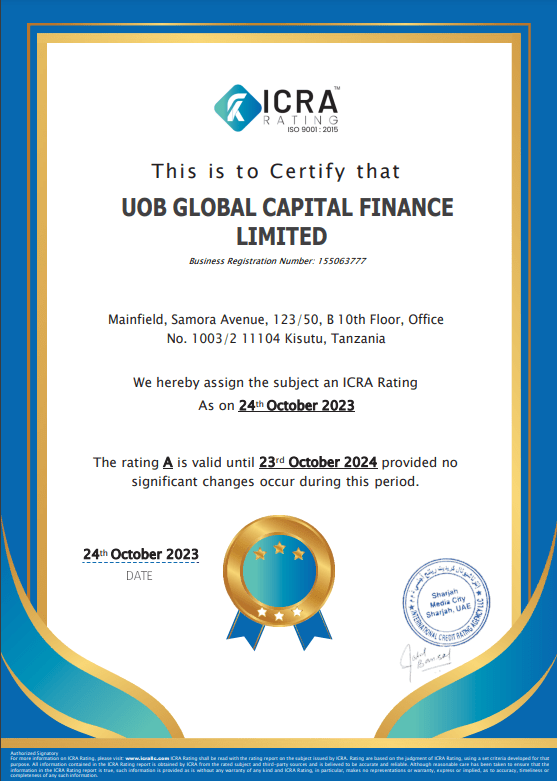 UOB 'A' Rating certificate