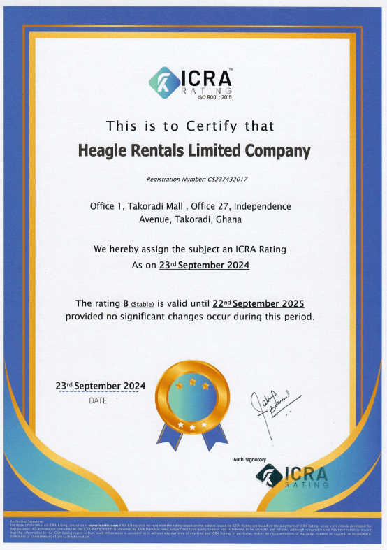 ICRA RATING assigns Heagle Rental Limited Company national scale long-term issuer rating to B